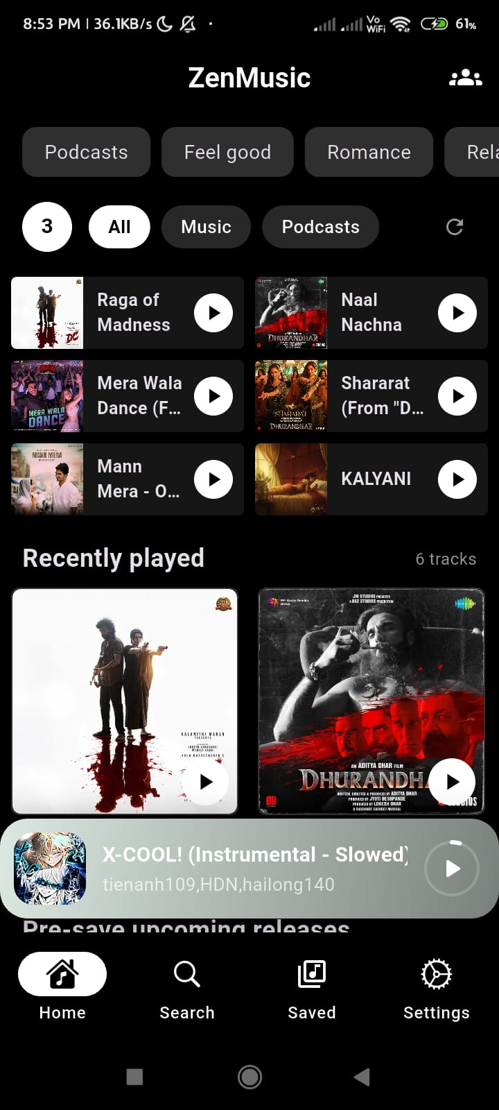 ZenMusic home screen